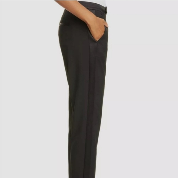 Equipment Femme Burcet Satin Stripe Black Wool Trouser Pants - Picture 2 of 7